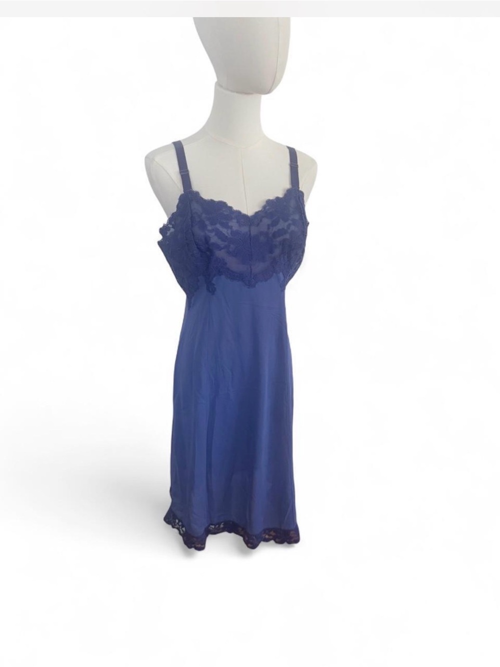 Blue Lace Trim Slip Dress - Unbranded